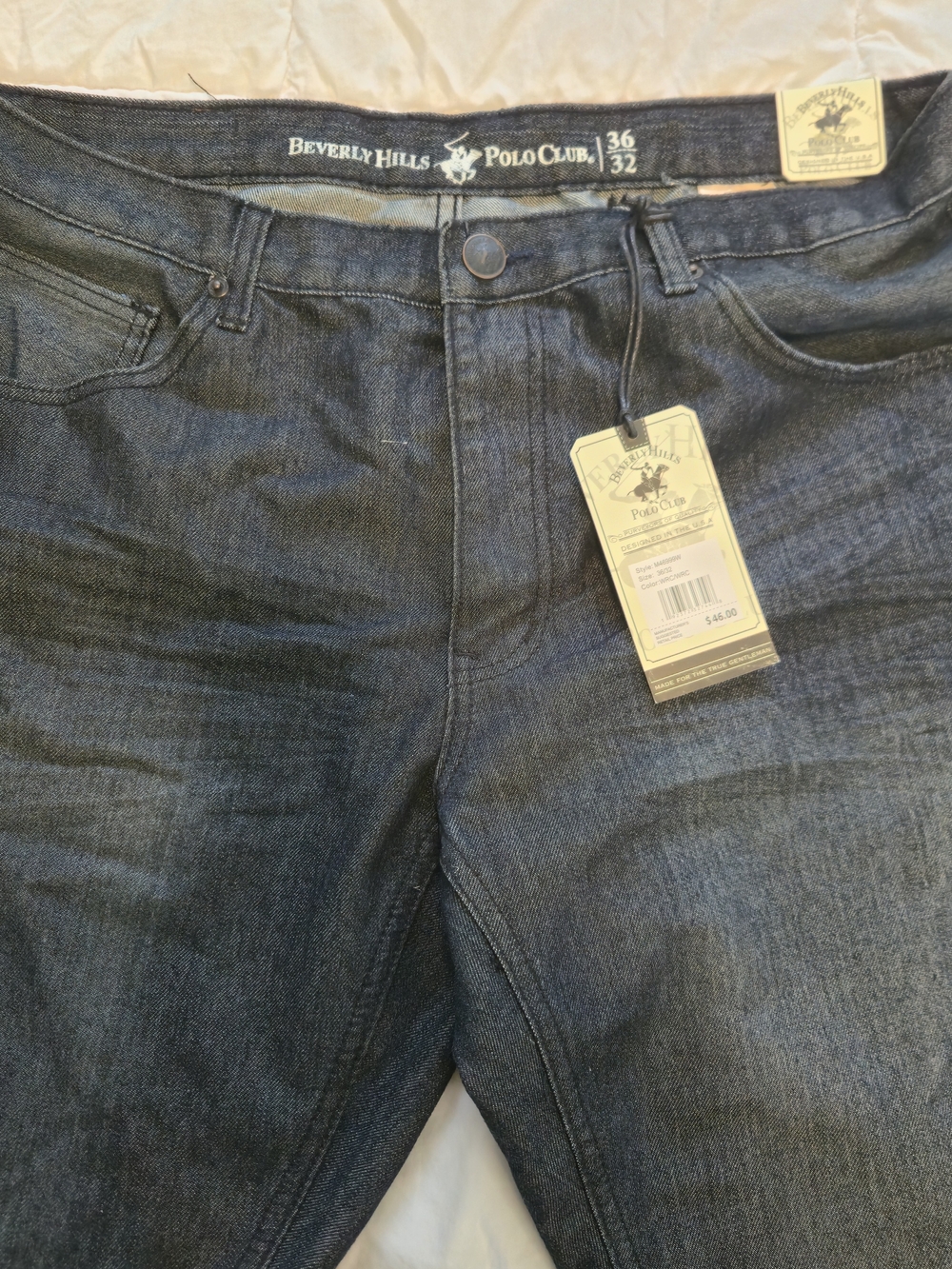 Beverly Hills Polo Club Men's Dark Blue Jeans 36x30 Relaxed Straight Fit.0893